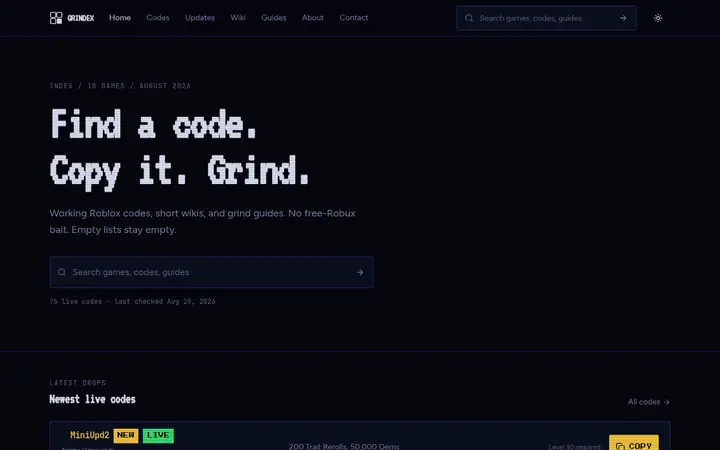 Screenshot of GRINDEX